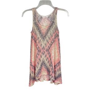 Blu Pepper Pink Grey Ivory Pattern Knit Sweater Tank Top Women's Sz S